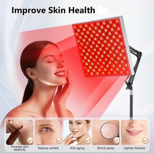 Thérapie par lumière rouge pour le corps et le visage, lampe de luminothérapie infrarouge tout-en-un LED grand panneau, support réglable - 2