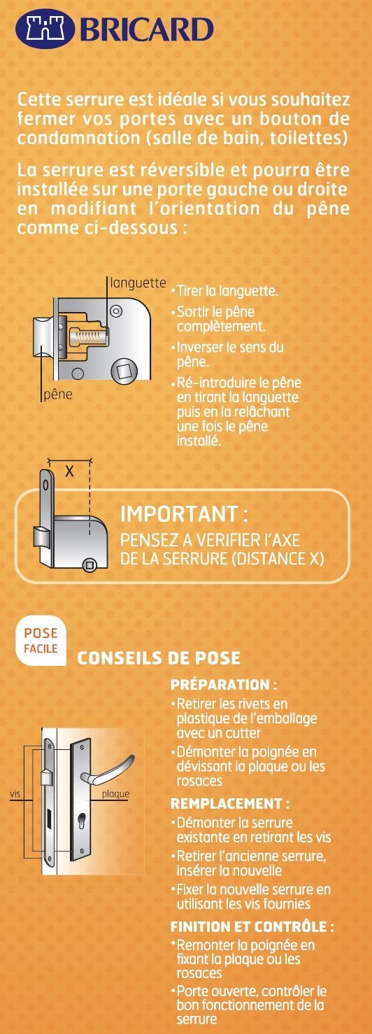 Serrure encastrée BRICARD, à condamnation, axe 40 mm - 2
