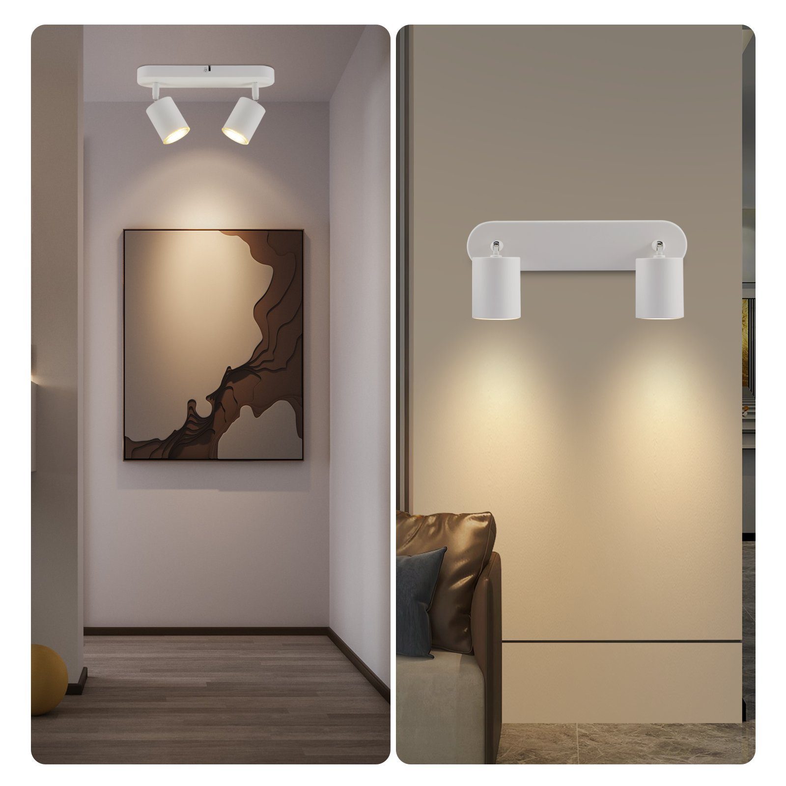 NETTLIFE 2 Focos blancos de techo para pasillo GU10 Lámpara de pared giratoria moderna para sala de estar, cocina, dormitorio y comedor - 6