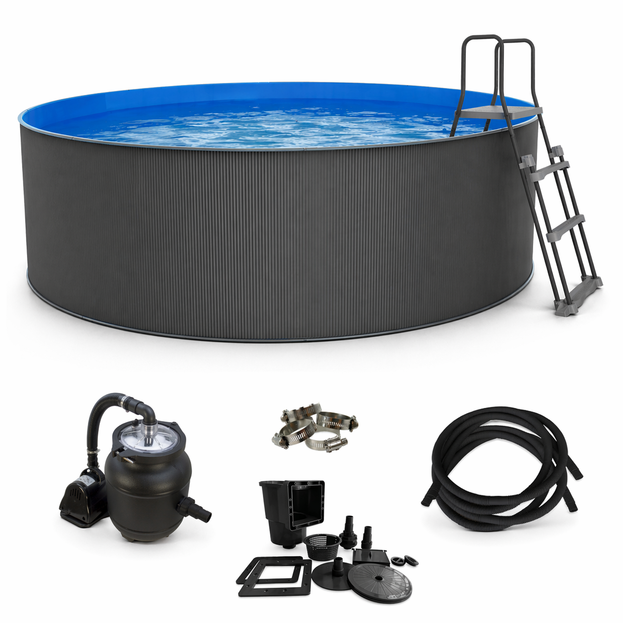 Piscina elevada redonda em aço antracite sem obras 460 x 120 cm - 2