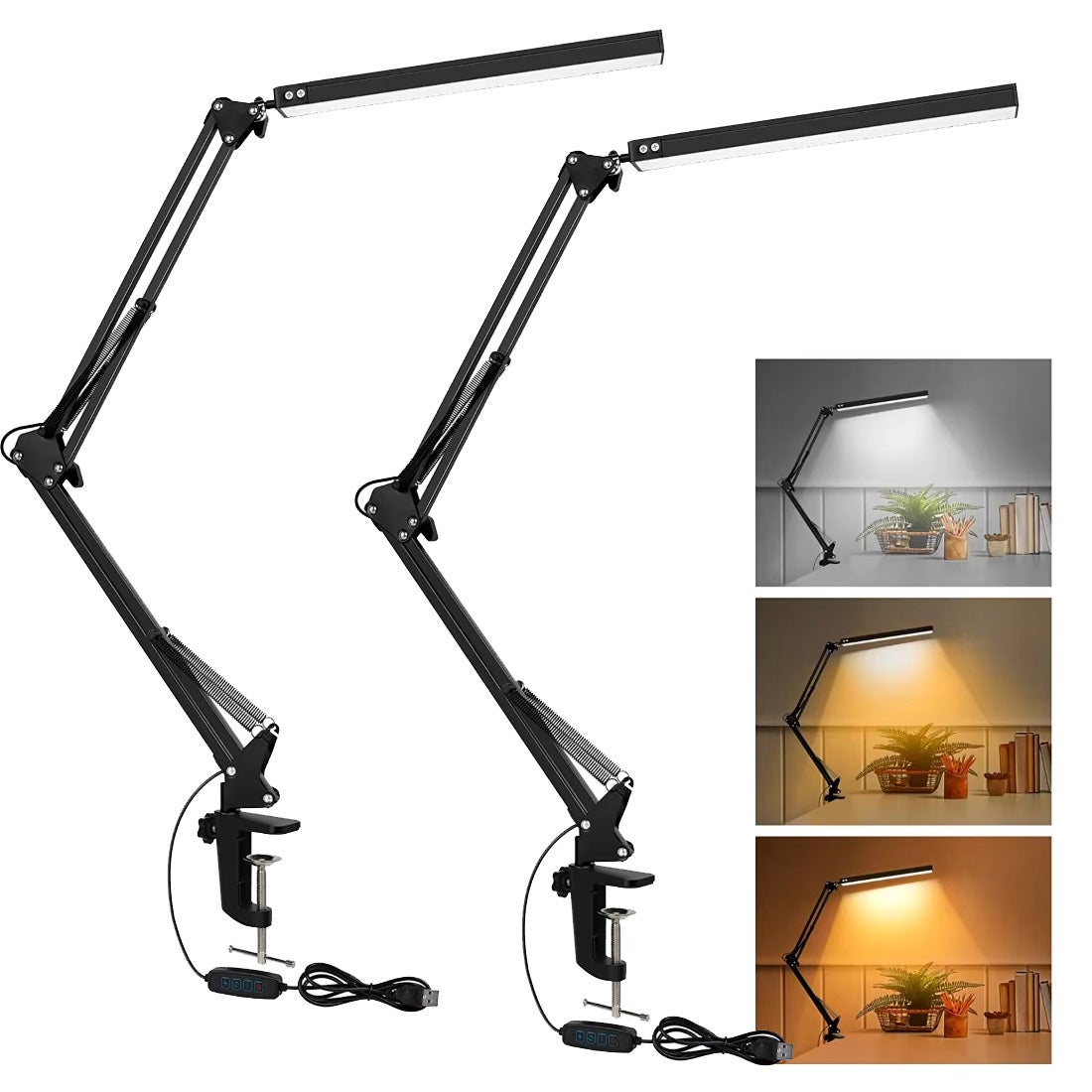 Lampe Clip Bureau Chevet Lampe Pince: Rechargeable Lampe De Bureau, Lampe De Lecture 3 Modes D'Éclairage Et Dimmable Luminosité, Avec Col De Cygne Flexible à 360°, Petite Lampe Pince Pour Lire Au