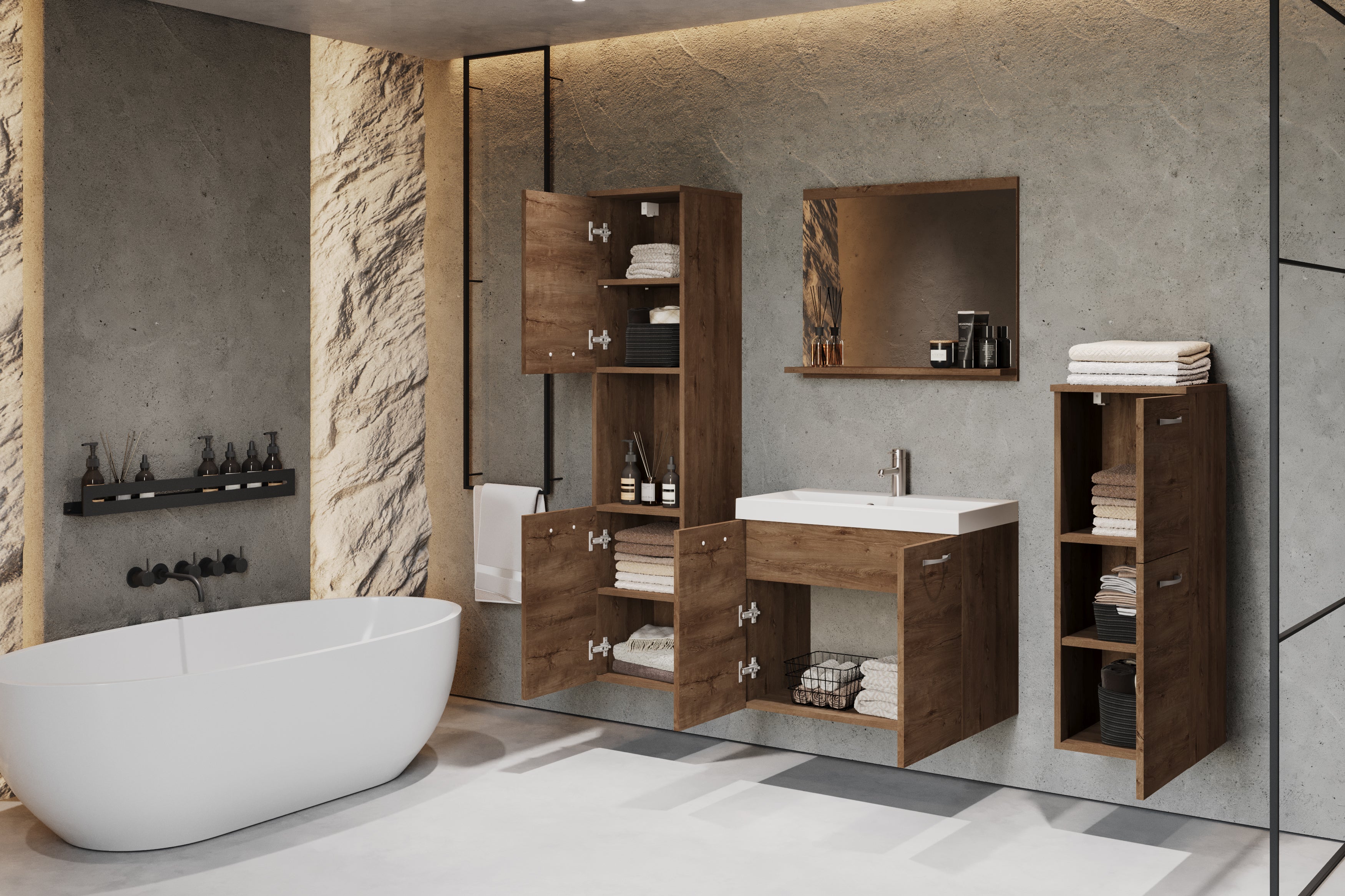 MINIO go for it, Ensemble de meubles de salle de bains 4 pièces Set MOLO, avec lavabo, chêne Lefkas - 5