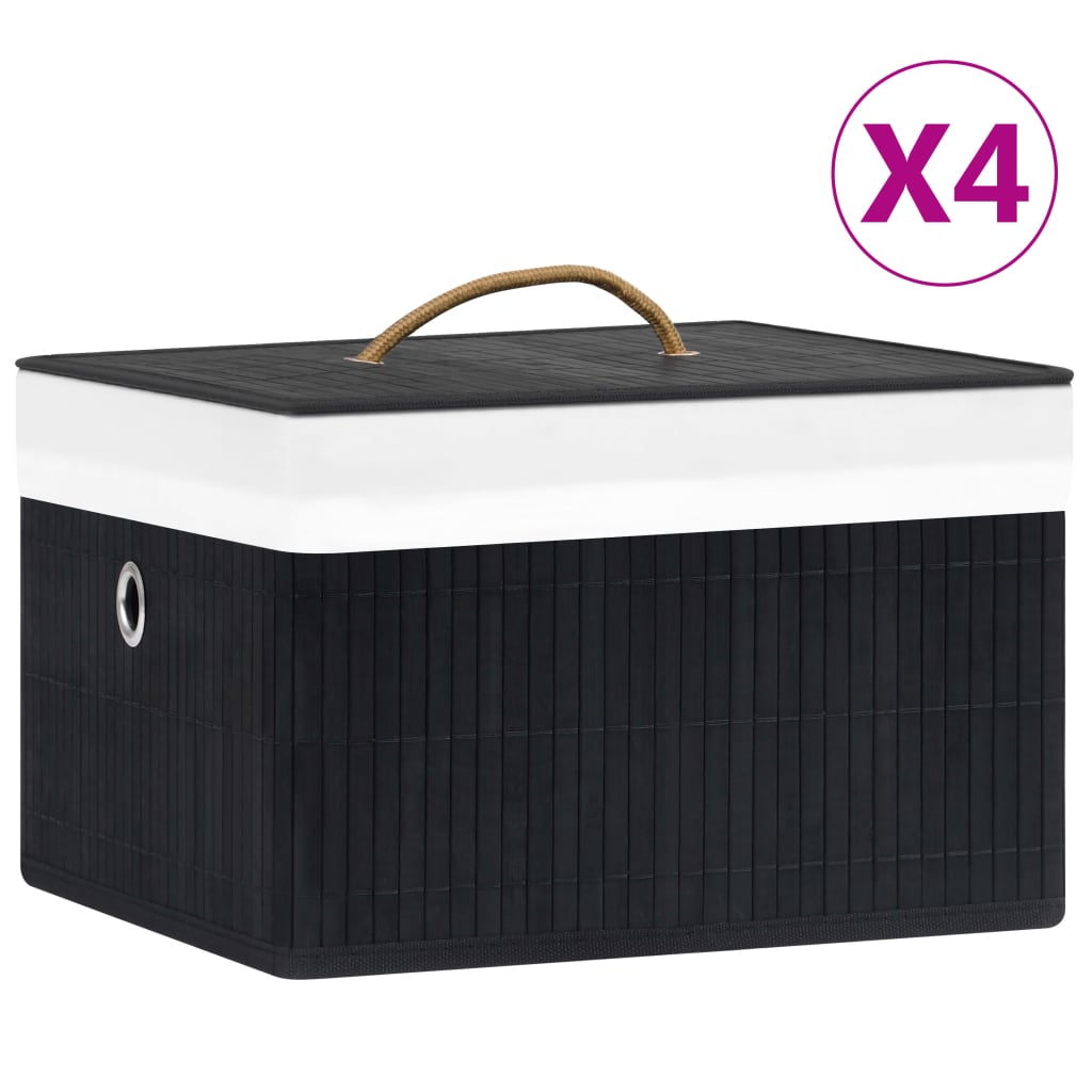 4 Boîtes De Rangement En Bambou - 31x31x20 Cm - Avec Couvercle Et Poignée - Pliables - Pour Placard, étagère, Salon - 10