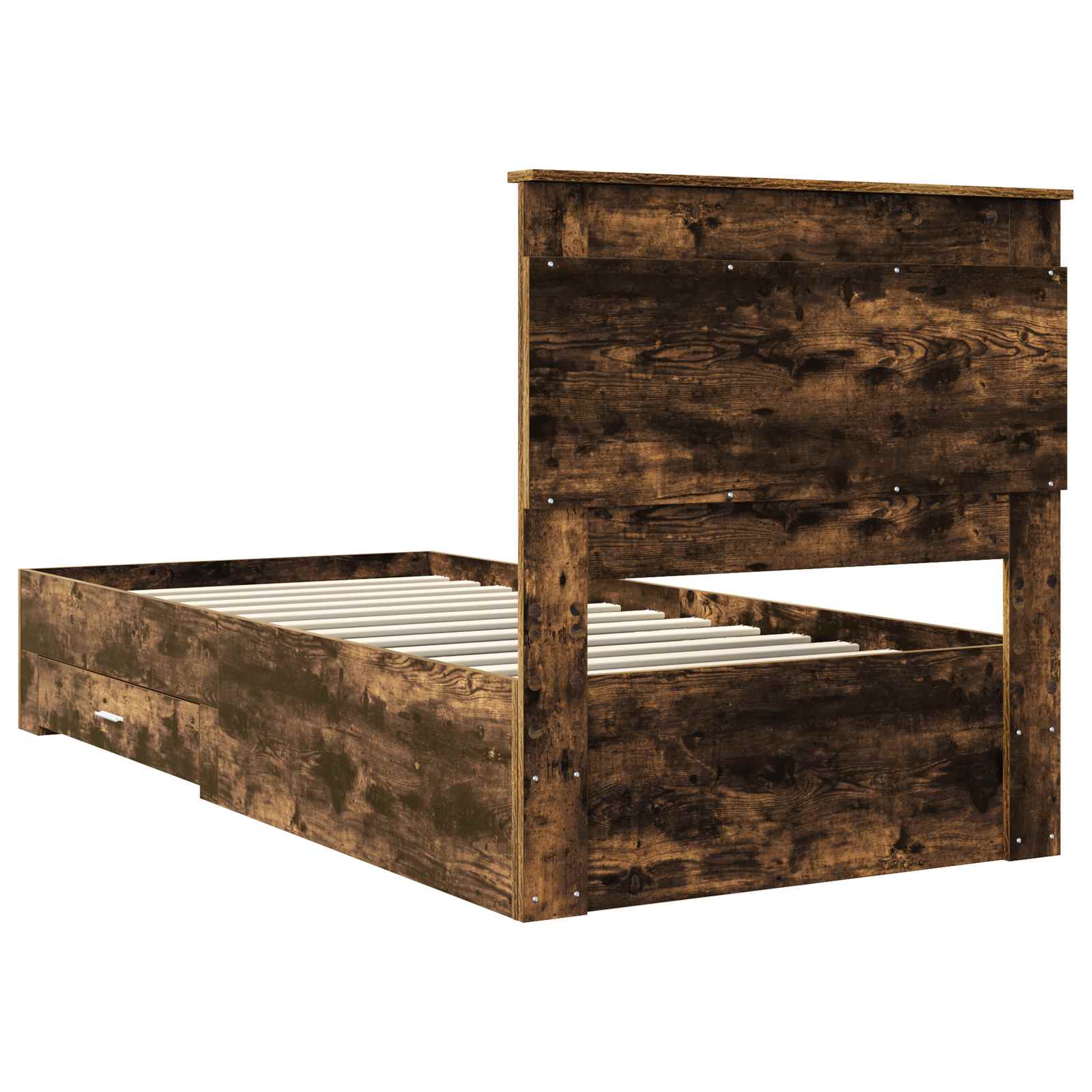 Cadre de lit chêne fumé et argent 75 x 190 cm en panneau de bois - 9