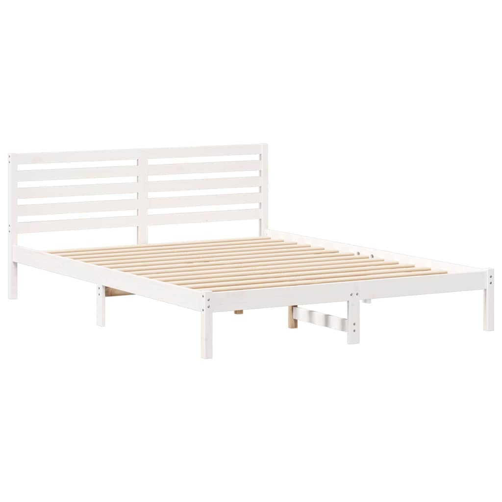Łóżko Drewniane Białe Rama Łóżka Ze Stelażem Drewniana Łóżko Do Sypialni Pokoju 160 x 220 cm