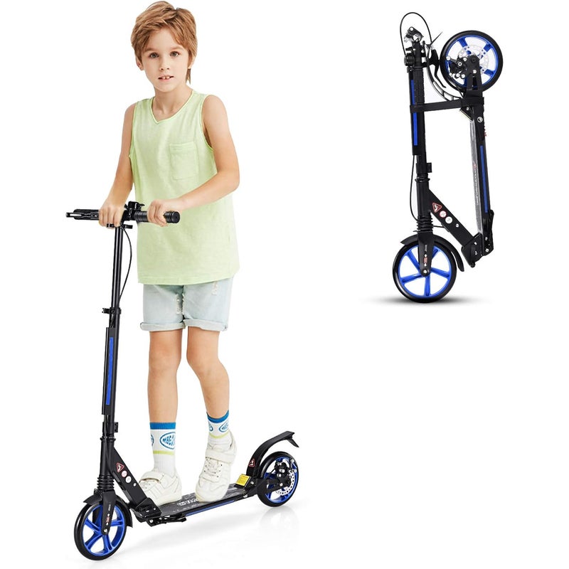 Składana Hulajnoga z Podwójnym Hamulcem, Regulowaną Kierownicą (86,5-101 cm), Systemem Amortyzacji dla Dorosłych i Dzieci Powyżej 8 Roku Życia
