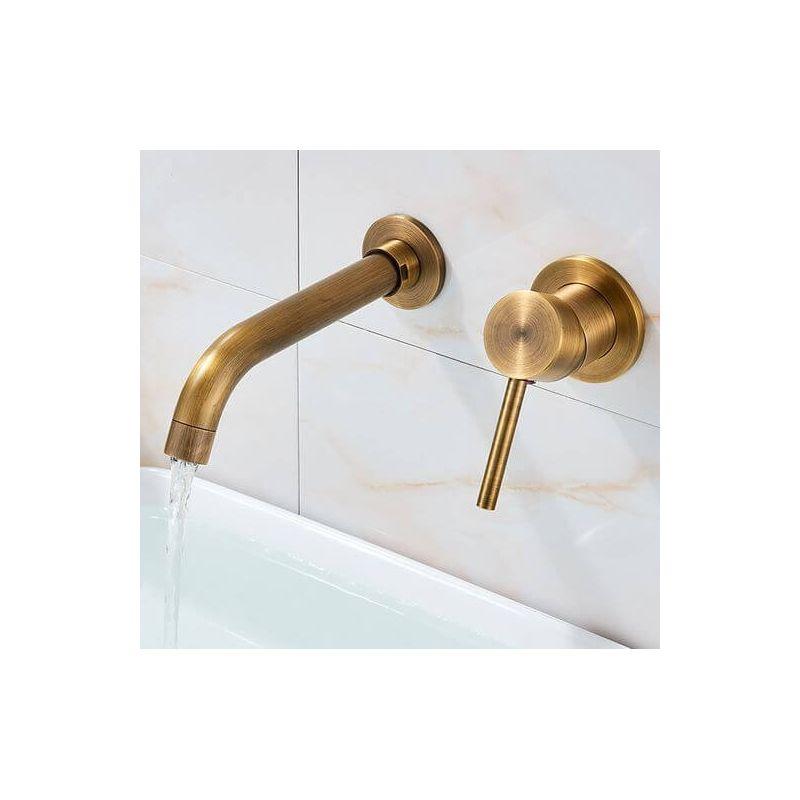 Valaz Grifo lavabo empotrado redondo monomando con caño de 21CM dorado envejecido - Serie Guadiana - 9
