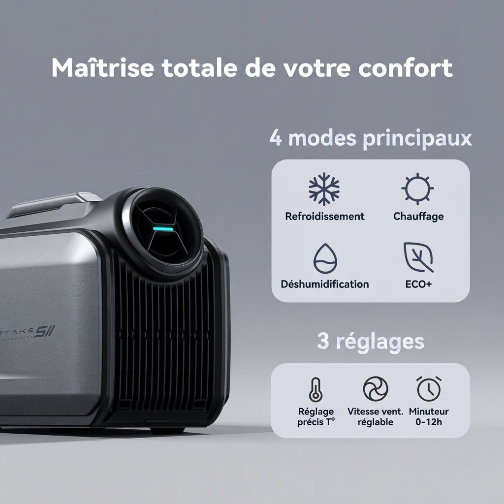 Climatiseur portable Cybertake S2 Pro 5100BTU inverter réversible avec télécommande silencieux camping tente fourgon camping-car 48x26x35.6cm - 3