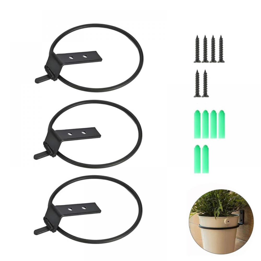 Supporto da parete per vasi di fiori, ganci da parete in metallo per vasi di fiori, supporto per anello per vasi di fiori, supporto per vassoio per fiori, nero (4 pollici) 3 pezzi Supporto da parete per vasi di fiori, ganci da parete in metallo per vasi di fiori, supporto per anello per vasi di fiori, supporto per vassoio per fiori, nero (4 pollici) 3 pezzi