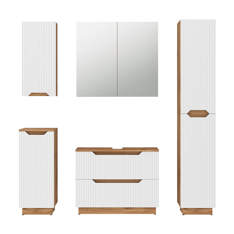 Vicco Zestaw mebli łazienkowych Lotta, Dąb/białe paski, 5 części
