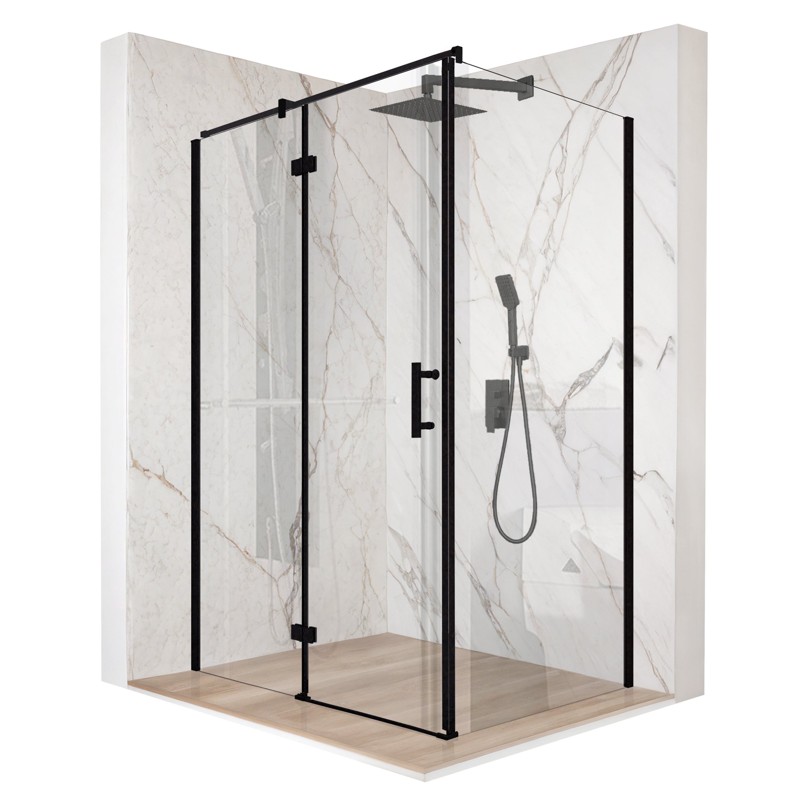 Kabina prysznicowa prostokątna drzwi uchylne czarna 100x90cm szkło 6mm + powłoka