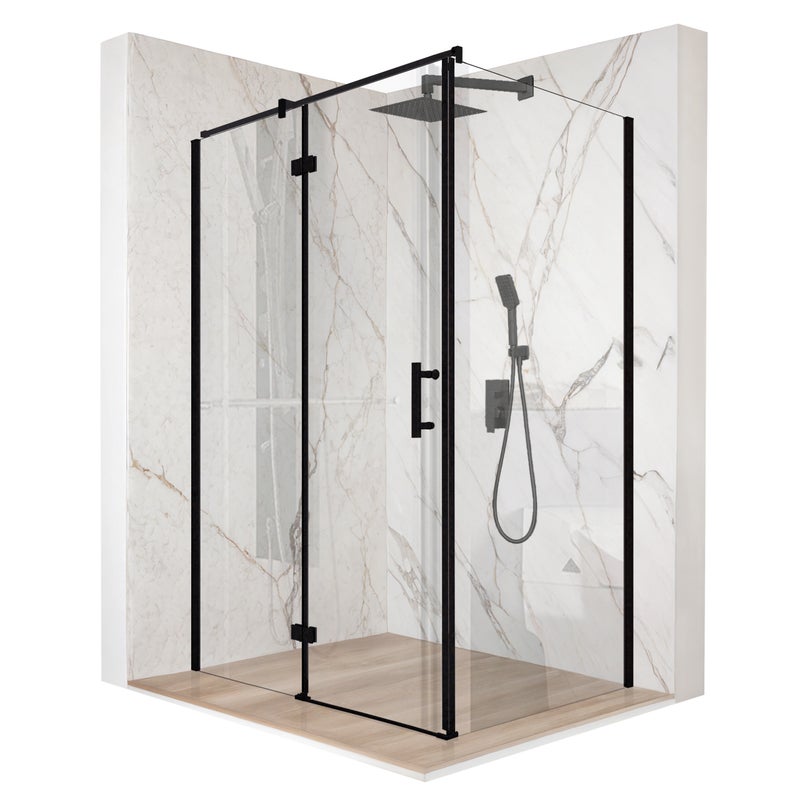 Kabina prysznicowa prostokątna drzwi uchylne czarna 100x90cm szkło 6mm + powłoka