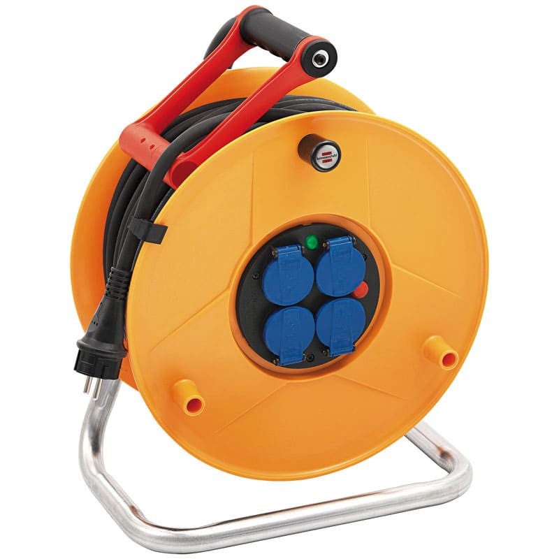 Enrouleur De Câble Extérieur Brennenstuhl 50m IP44 - 4 Prises, Protection Tactile, Fabriqué En Allemagne | Pour Jardin, Chantier, Usage Temporaire