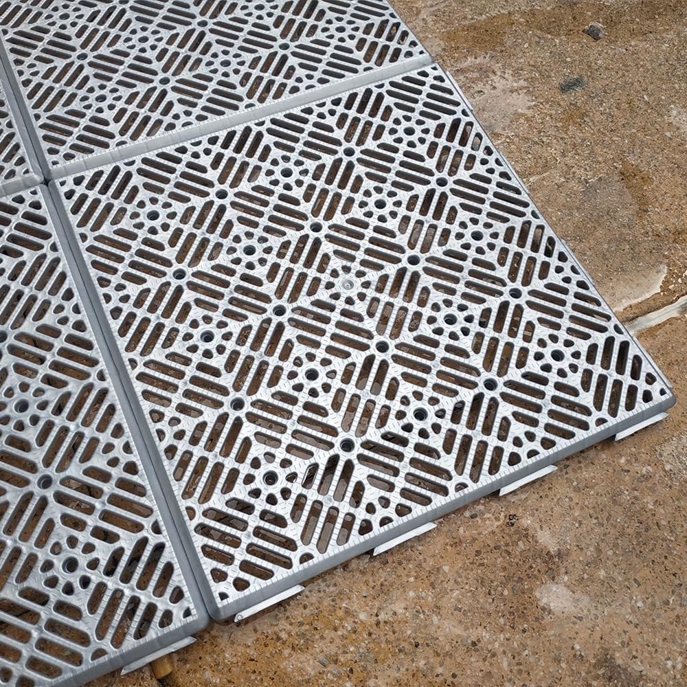 Pack Ahorro 24 losetas autoventiladas 30x30x1,5cm (≈2 m² - Gris Aluminio) - Para suelos de piscinas, terrazas, tarima, césped artificial, trasteros... - 2