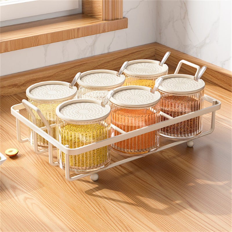 Zestaw pojemników na sól i przyprawy, pojemnik na przyprawy kuchenne z półką do przechowywania i łyżeczką, 27,5×18,5×11 cm, biały