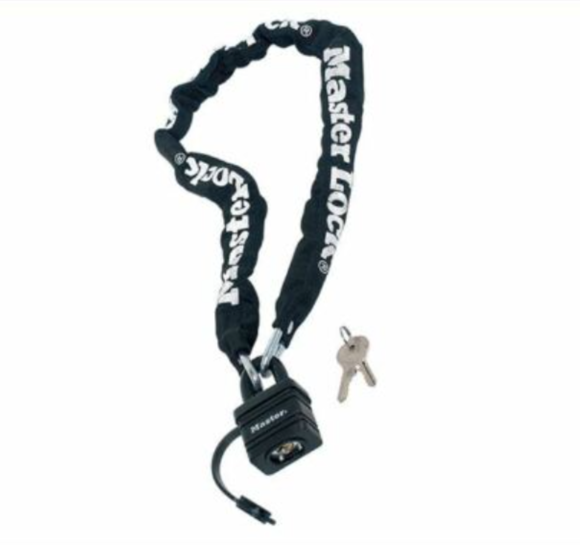 Cadena antiroobo de acero endurecido master lock con candado de 90cm