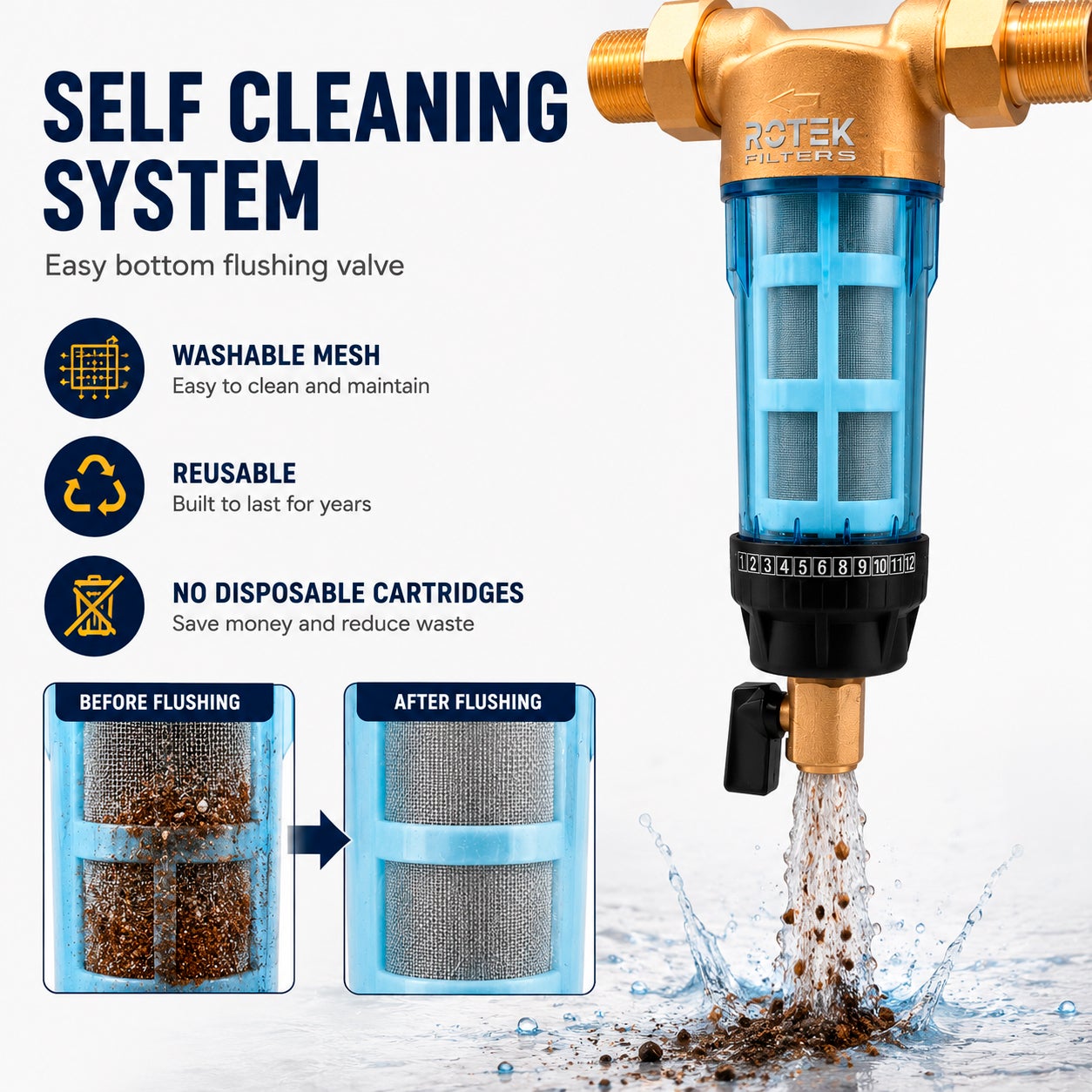 Pré-filtro de água profissional em latão - Malha de aço inoxidável de 40 mícrons (1