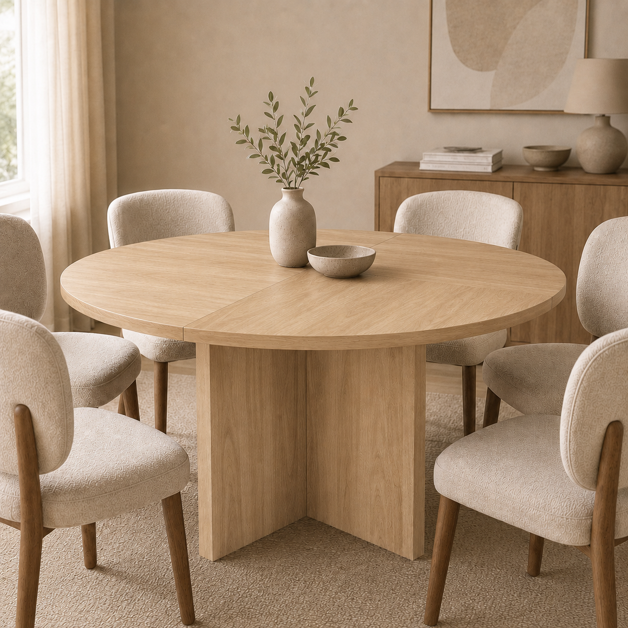 Table à manger ronde 120 cm en MDF couleur chêne pour 4 à 6 personnes ...