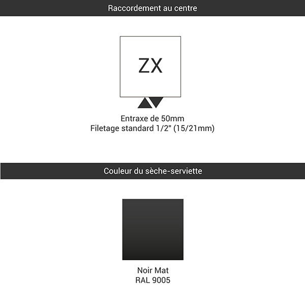 Sèche-serviette eau chaude noir de 1515mm de haut et 500mm de large - 522 Watt - SIM1515/500DWZXN - 2