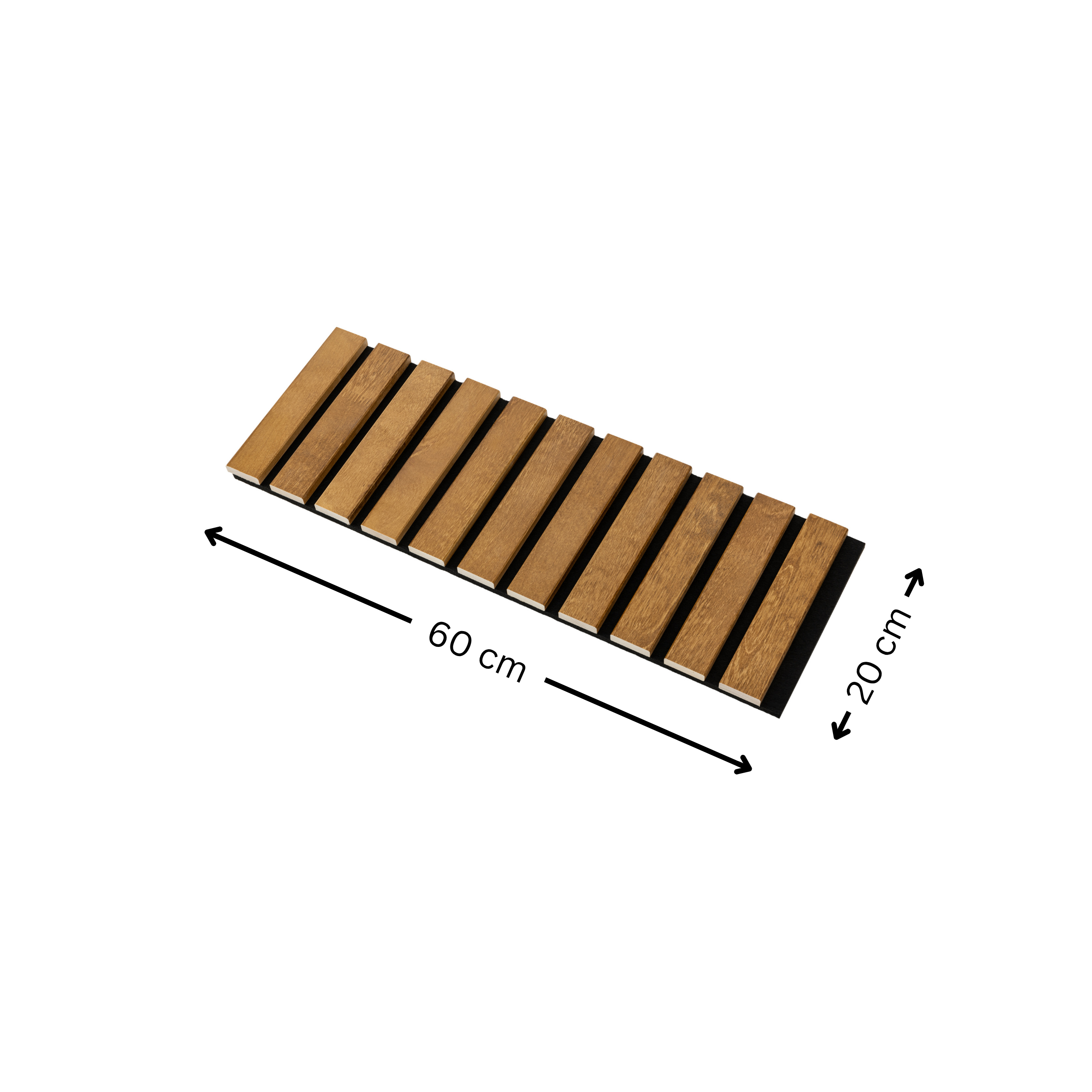 Panneau Tasseau Acoustique en Bois - 20x60cm - Lattes 40mm, Support en Feutre Noir - 3