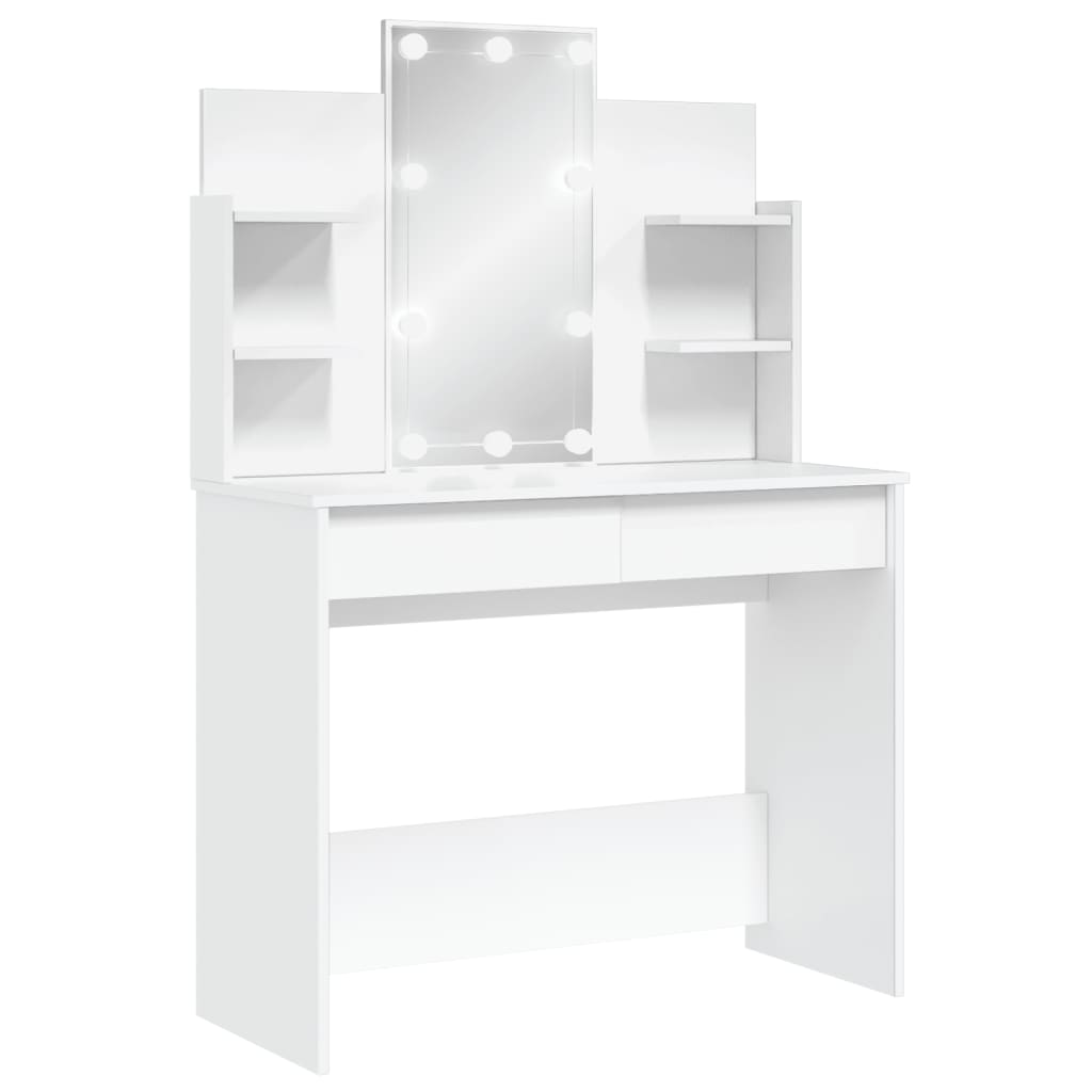 YOURLITE Tavolo Da Toeletta Con Luci LED A Specchio - Scrivania Trucco Con 2 Cassetti E Ripiani, Vetro, Nero Compatto - 5