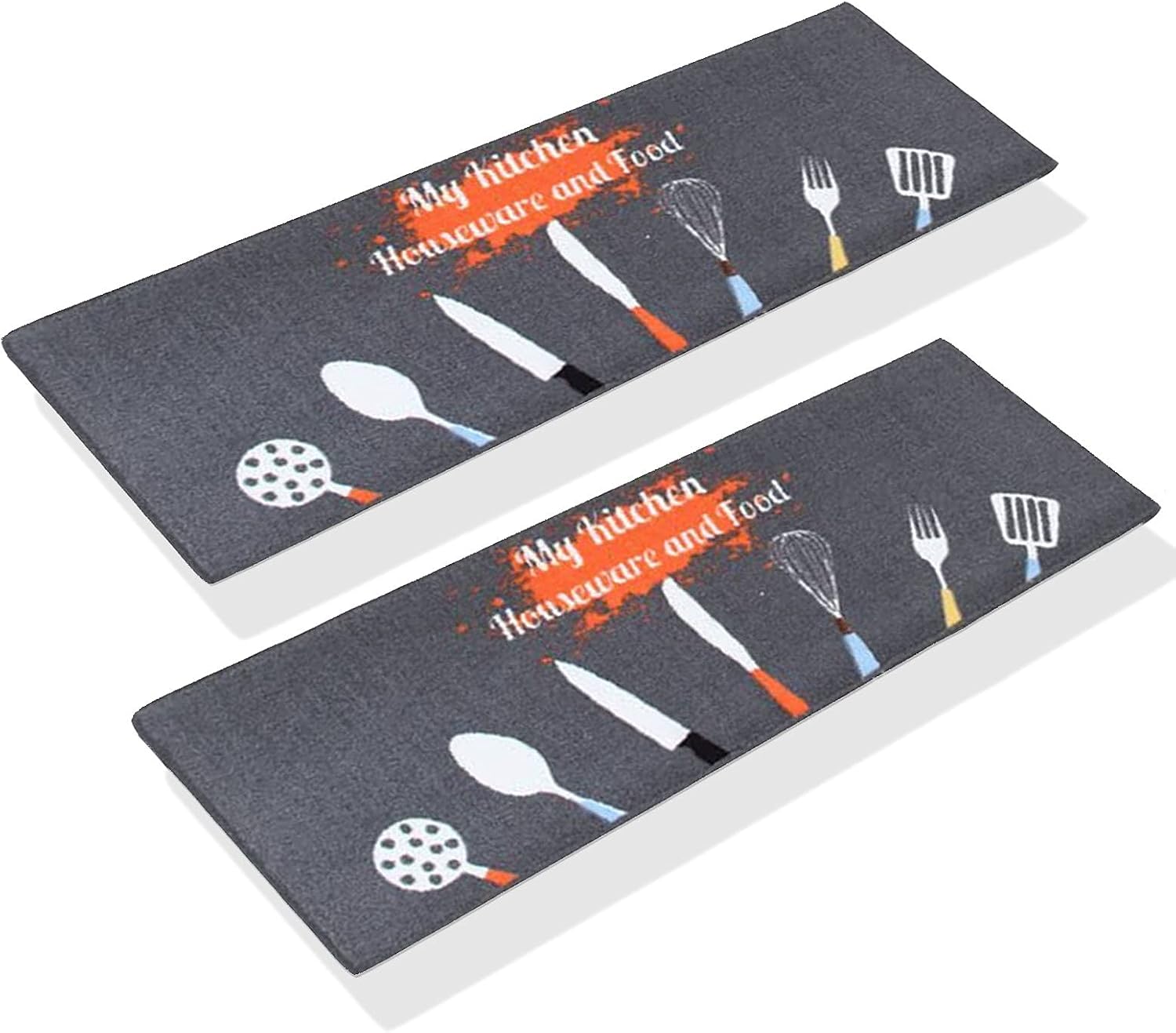 Zestaw 2 antypoślizgowych, nadających się do prania w pralce mat kuchennych, łazienkowych, wycieraczek, mat podłogowych do kuchni (wzór z szarymi prz