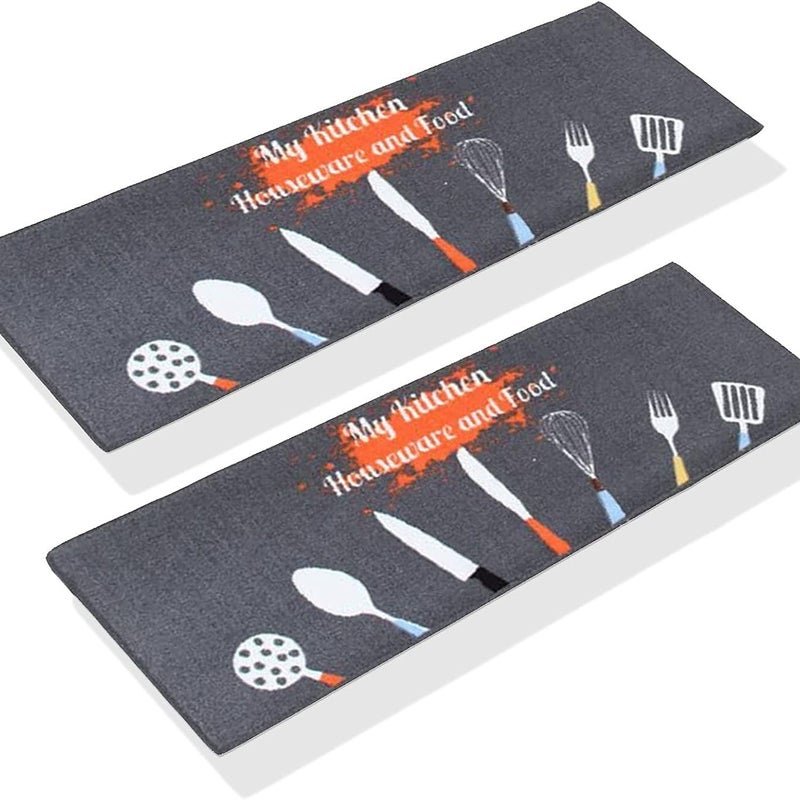 Zestaw 2 antypoślizgowych, nadających się do prania w pralce mat kuchennych, łazienkowych, wycieraczek, mat podłogowych do kuchni (wzór z szarymi prz
