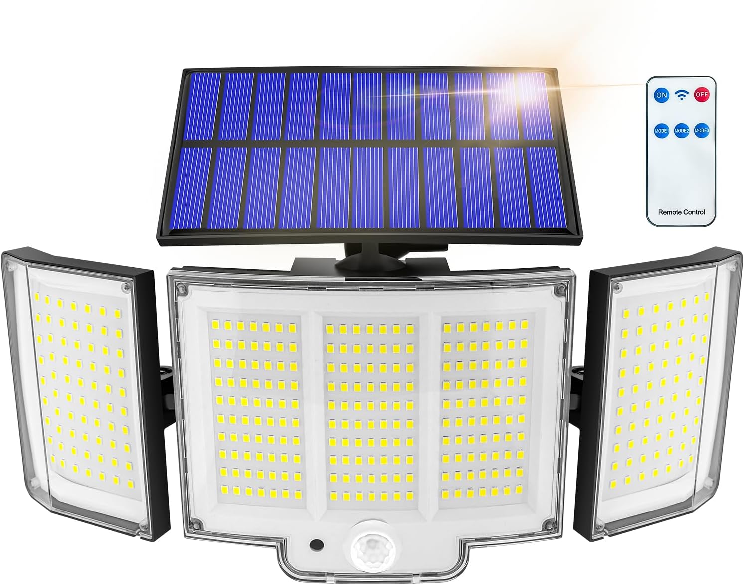 Zewnętrzne lampy solarne do ogrodu, zestaw 348 diod LED, 2 000 lm, IP65, 270 °, 3 tryby oświetlenia, solarne oświetlenie bezpieczeństwa