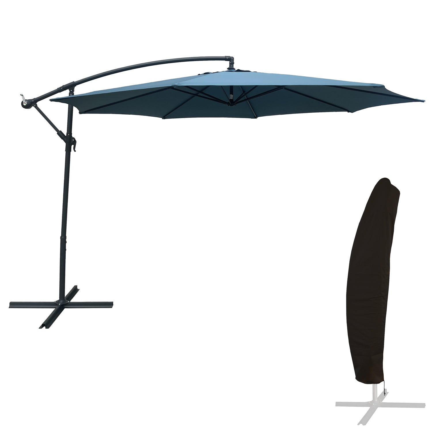 Okrągły, szaroniebieski parasol OAHU o średnicy 3,50 m + pokrowiec