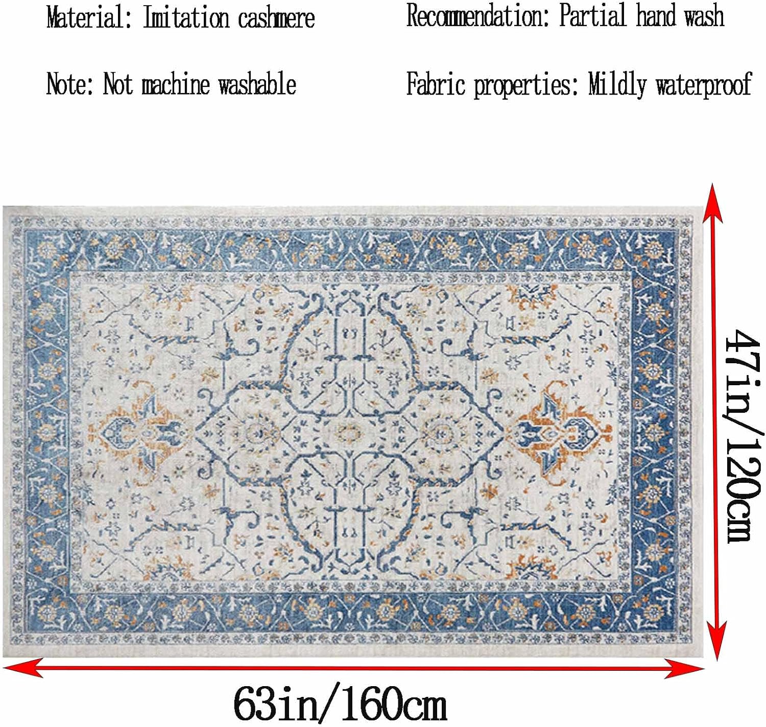 Tapis de salon antidérapant, lavable, style bohème vintage, doux, pour chambre, salle à manger, bureau (120 x 160 cm) - 9