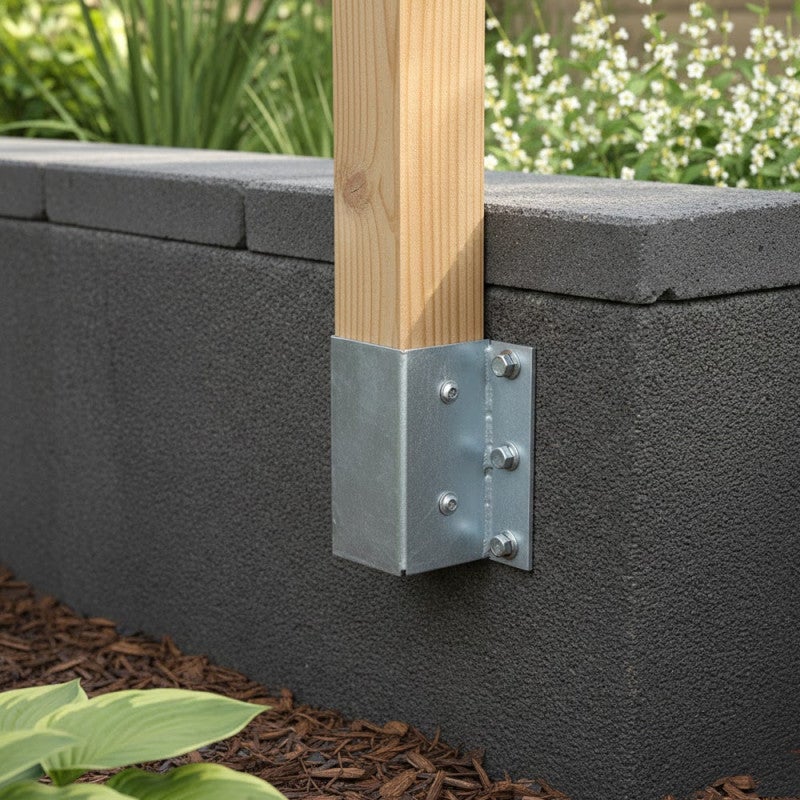 Ancrage mural métallique carré 9 x 9 x 15 cm, Support d'ancrage Carré à Visser pour Poteau pour Béton, Clôtures, Gazebos, Garage - 6