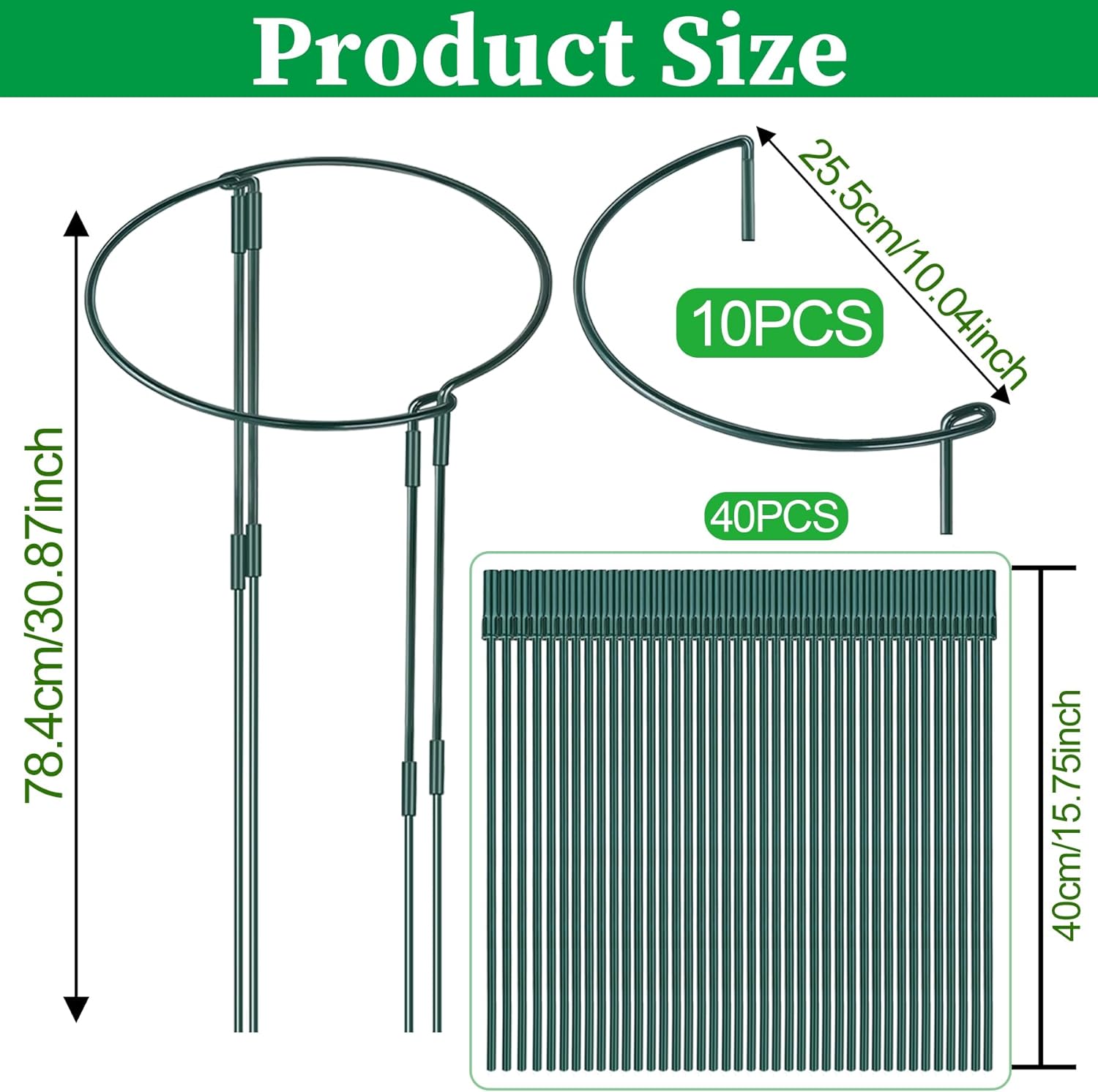 10 Pièces 25x80cm Tuteurs pour Plantes,Support de Plantes de Jardin Demi-Rond,pour Hortensias, Pivoines, Plantes Vivace, Légume - 2
