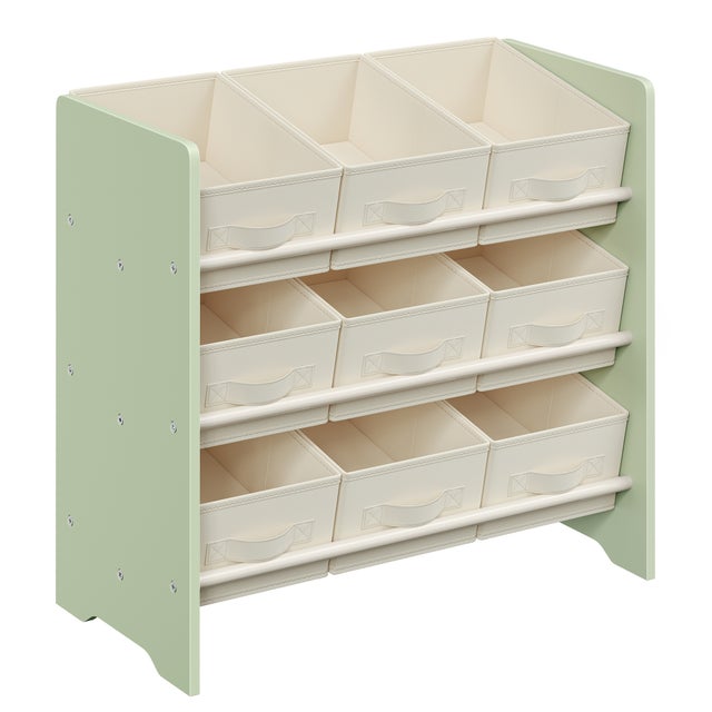 Étagère à Jouets pour Enfants, 9 Boîtes de Rangement en Tissu Non-tissé, Spacieuse, 29,5 x 62,5 x 60 cm, Vert Laurier