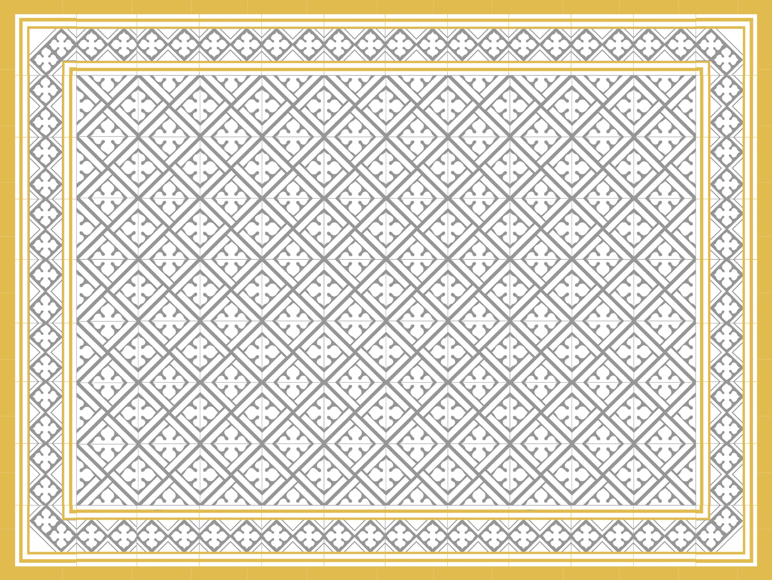 Dywan winylowy Palace mustard and grey 100x133 - antypoślizgowy PVC, winylowy do kuchni lub salonu, zmywalny, styl hydrauliczny