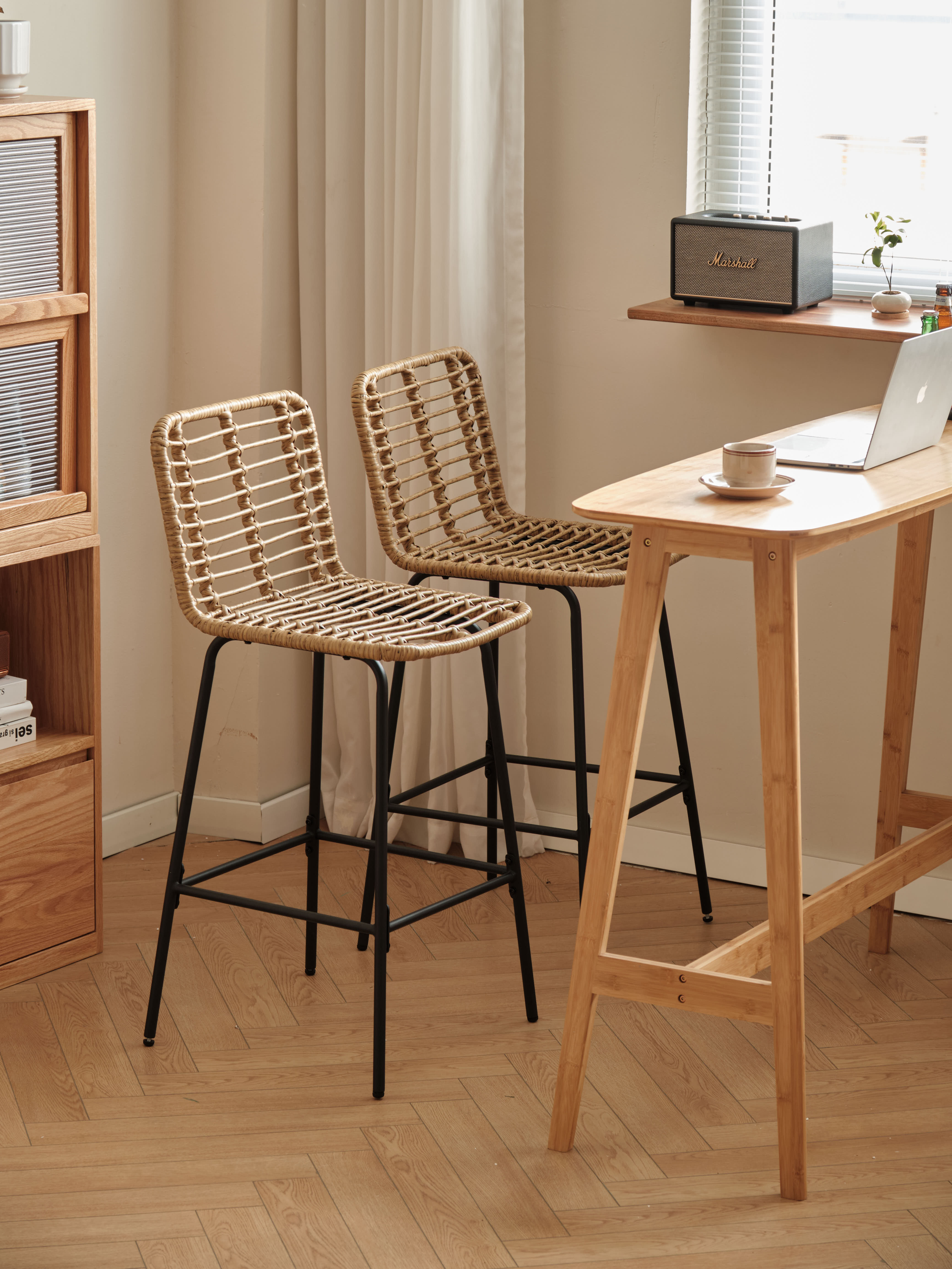 Set 2 taburetes en acero y ratan marrone - 2