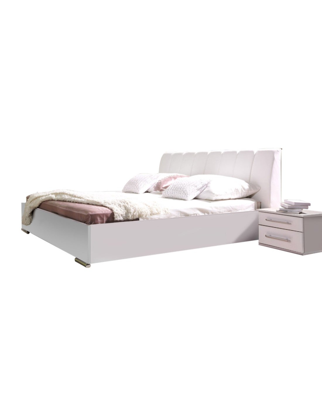 Lot De 2 Chevets-poufs Lola – Blanc Simili Cuir – Avec Tiroir – Neufs Sous Carton
