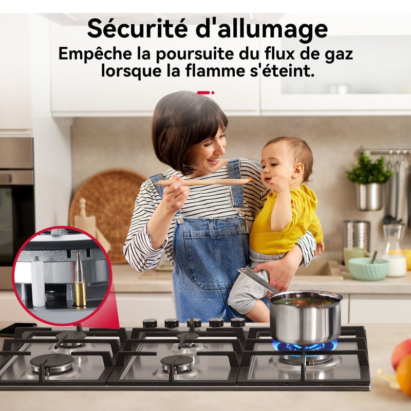 GASLAND Plaque de Cuisson à gaz GH2905SS1FC encastrable 5 Feux, Plaque gaz Inox 90 cm Brûleur Wok - 3