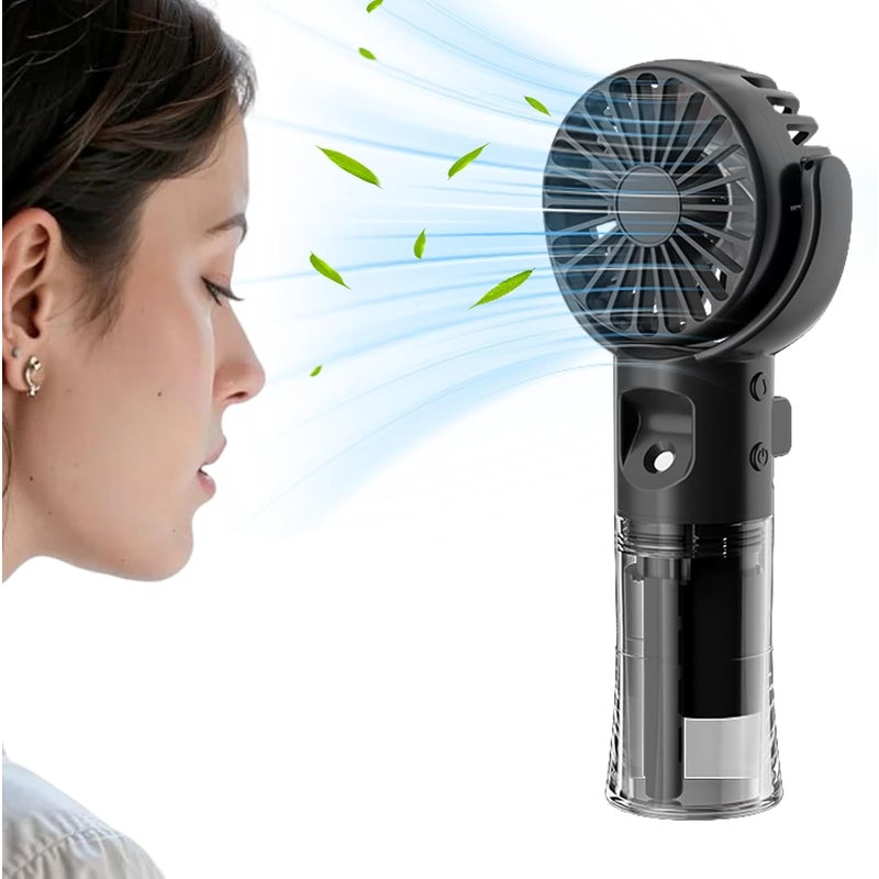 Przenośny wentylator z mgiełką | Akumulatorowy wentylator przenośny - 4-biegowa przenośna lodówka turystyczna, plecak turystyczny, czarny