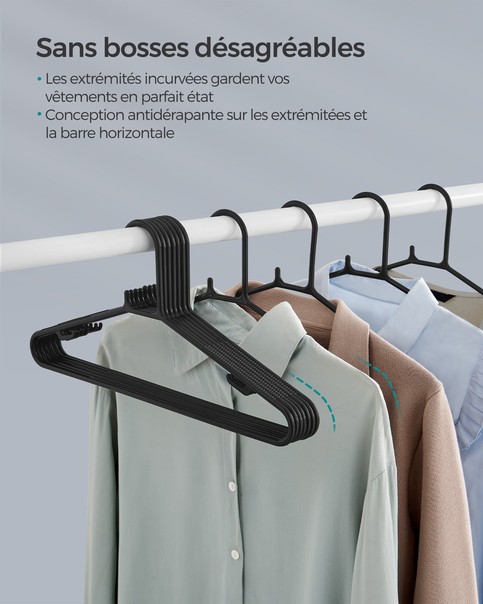 Cintres en Plastique, Lot de 50, Cintres Gain de Place, Légers, pour Pantalons, Manteaux, Robes, Noir - 3