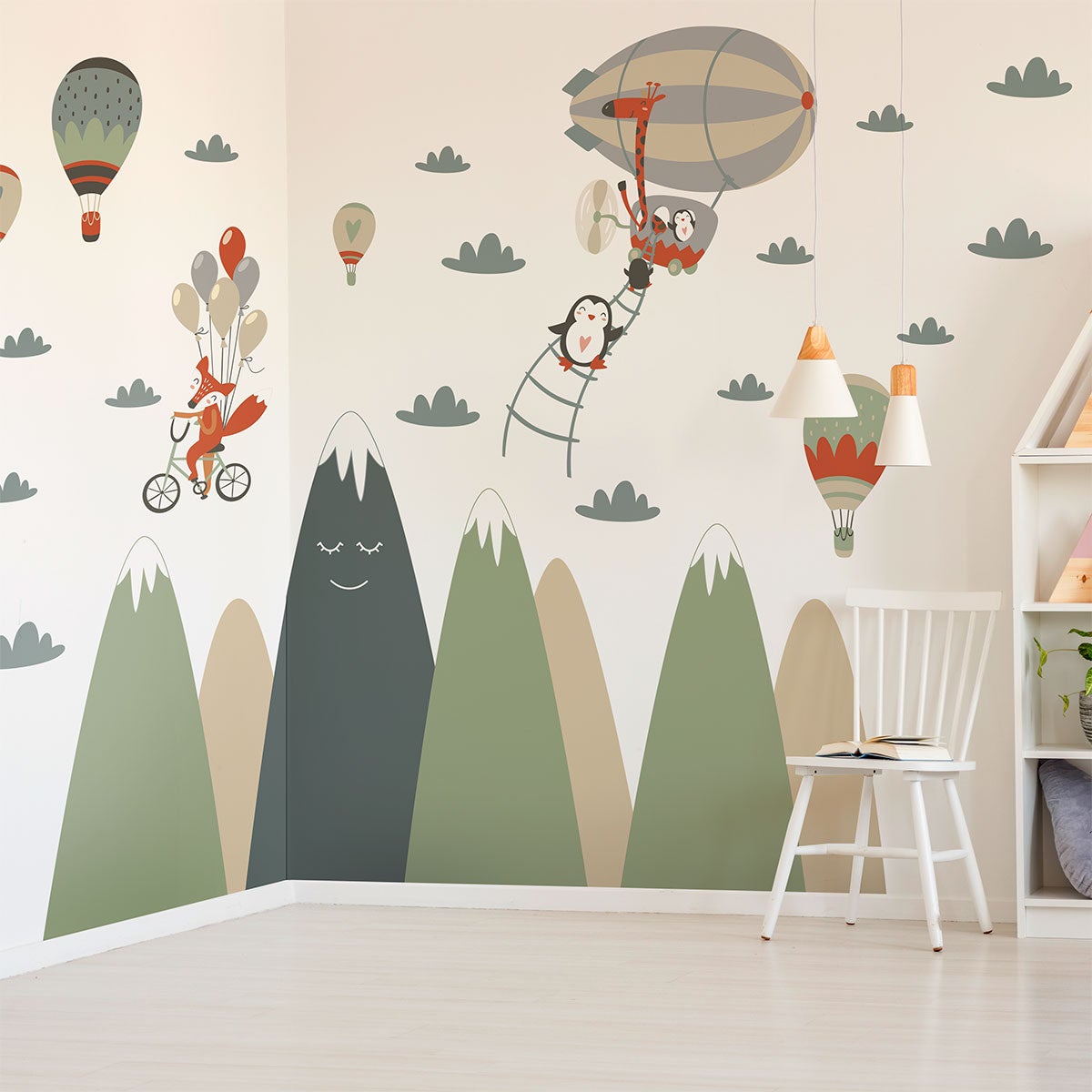 Vinilo niño escandinavo de montaña acróbatas animales - adhesivo de pared - revestimiento sticker mural decorativo - 120x180cm - 3