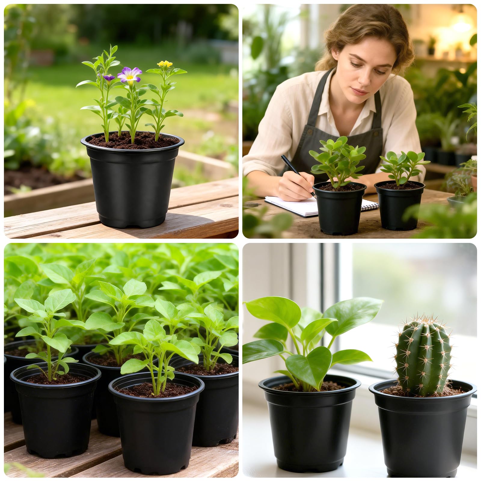 100Pièces 15CM Pot pour Semis,Pot de Fleurs Plastique Plante Exterieur,Pot Rempotage,Godets pour Semis Tomates,Noir - 7