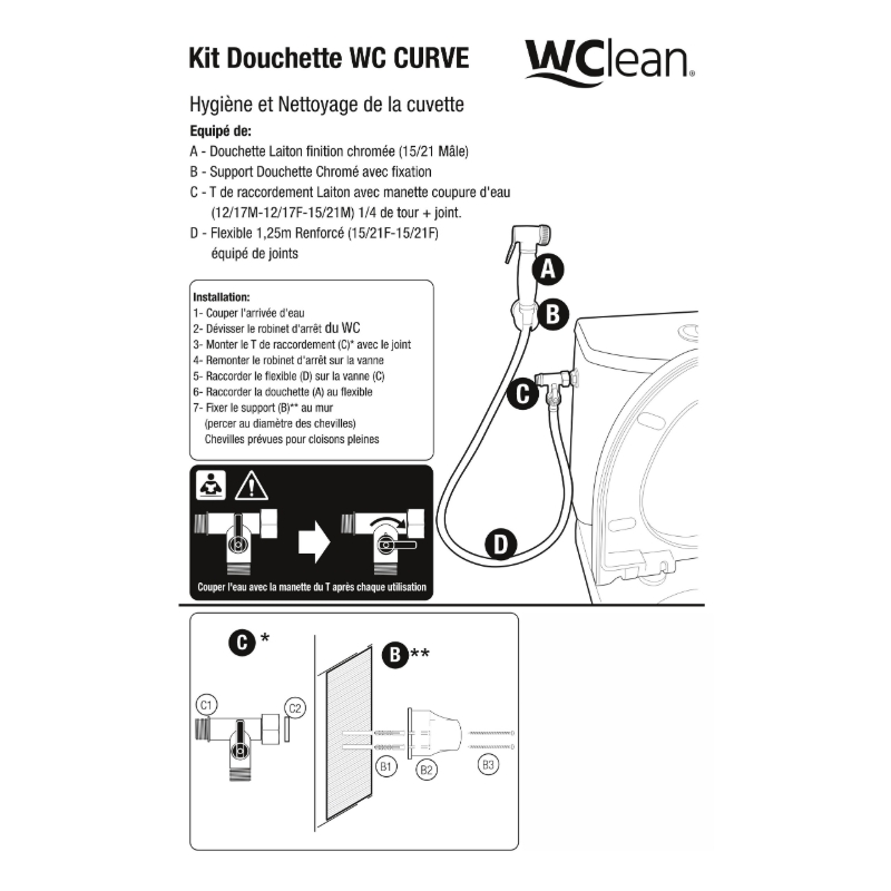 Kit douchette WC Curve hygiène intime en laiton chromé - 2