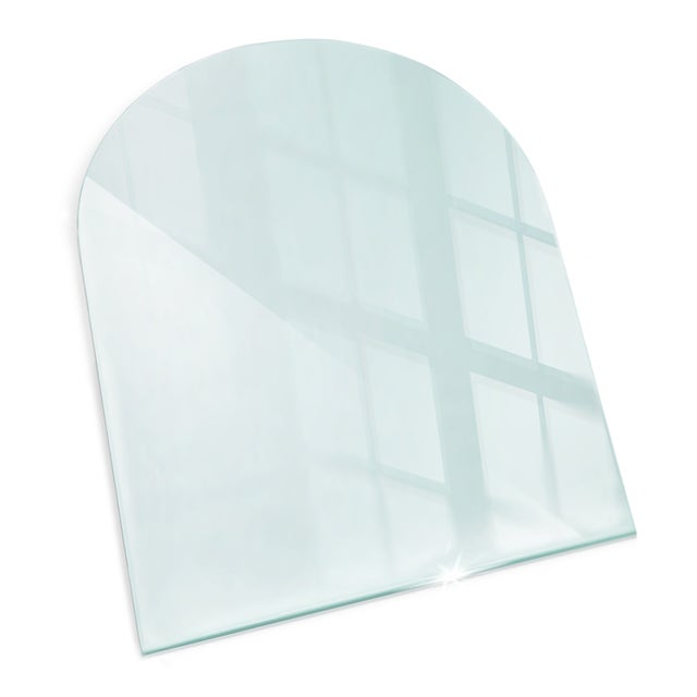 Plaque de verre pour protéger le sol de la cheminée, support de cheminée, design moderne | Transparent | Demi-cercle | 80x70