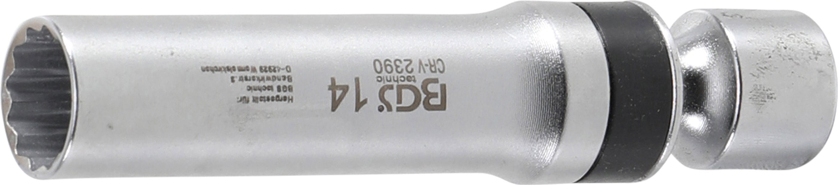 BGS Klucz nasadowy do świec zapłonowych, dwunastokątny z pierścieniem zabezpieczającym, napęd kwadrat wewnętrzny 10 mm (3/8"), SW 14 mm - 2390