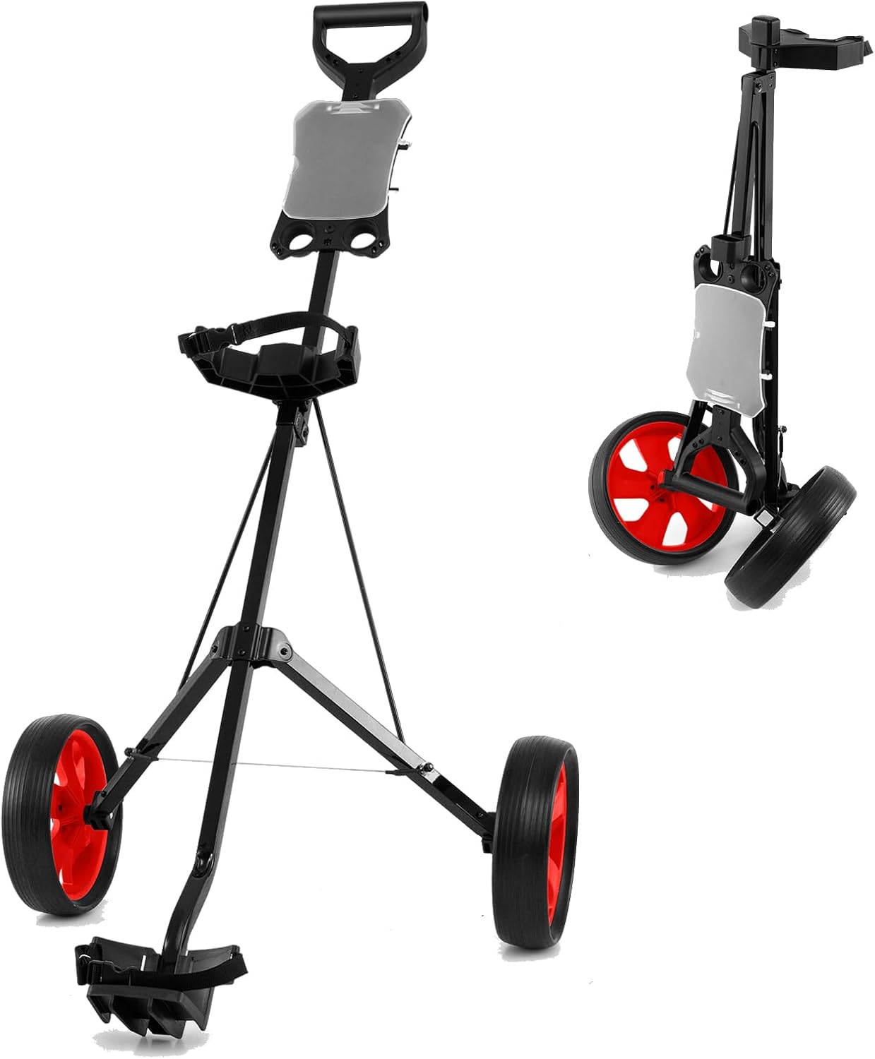 Wózek Golfowy z 2 Kółkami, Składany Wózek Golfowy z Ergonomicznym Uchwytem, Regulowanymi Paskami do Torby i 2 Kółkami, Łatwy w Prowadzeniu