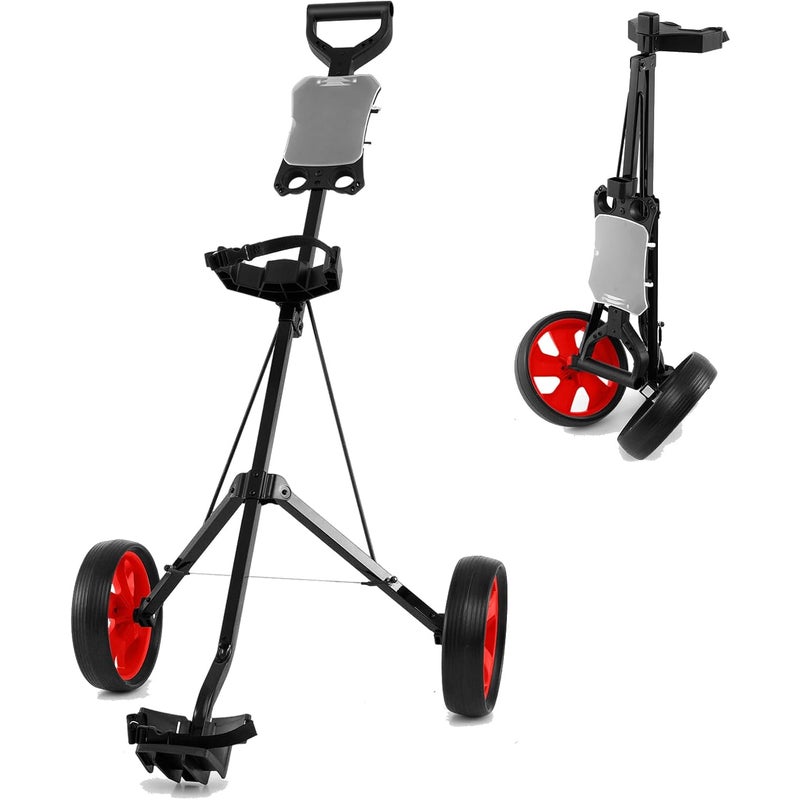 Wózek Golfowy z 2 Kółkami, Składany Wózek Golfowy z Ergonomicznym Uchwytem, Regulowanymi Paskami do Torby i 2 Kółkami, Łatwy w Prowadzeniu