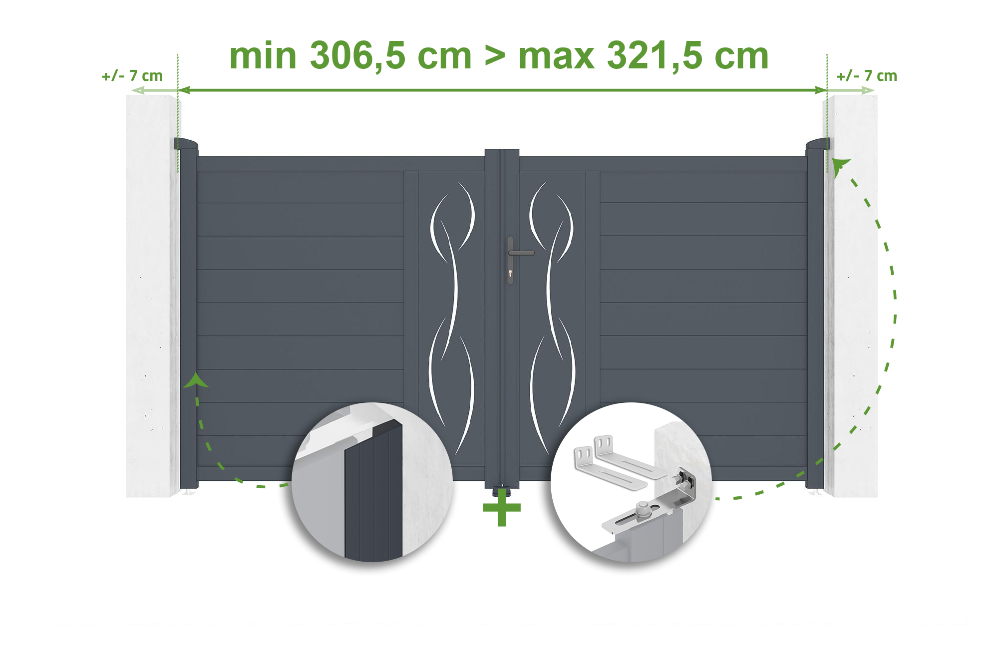 Brama skrzydłowa regulowana szerokość 3m LIFE H.160cm szara aluminiowa