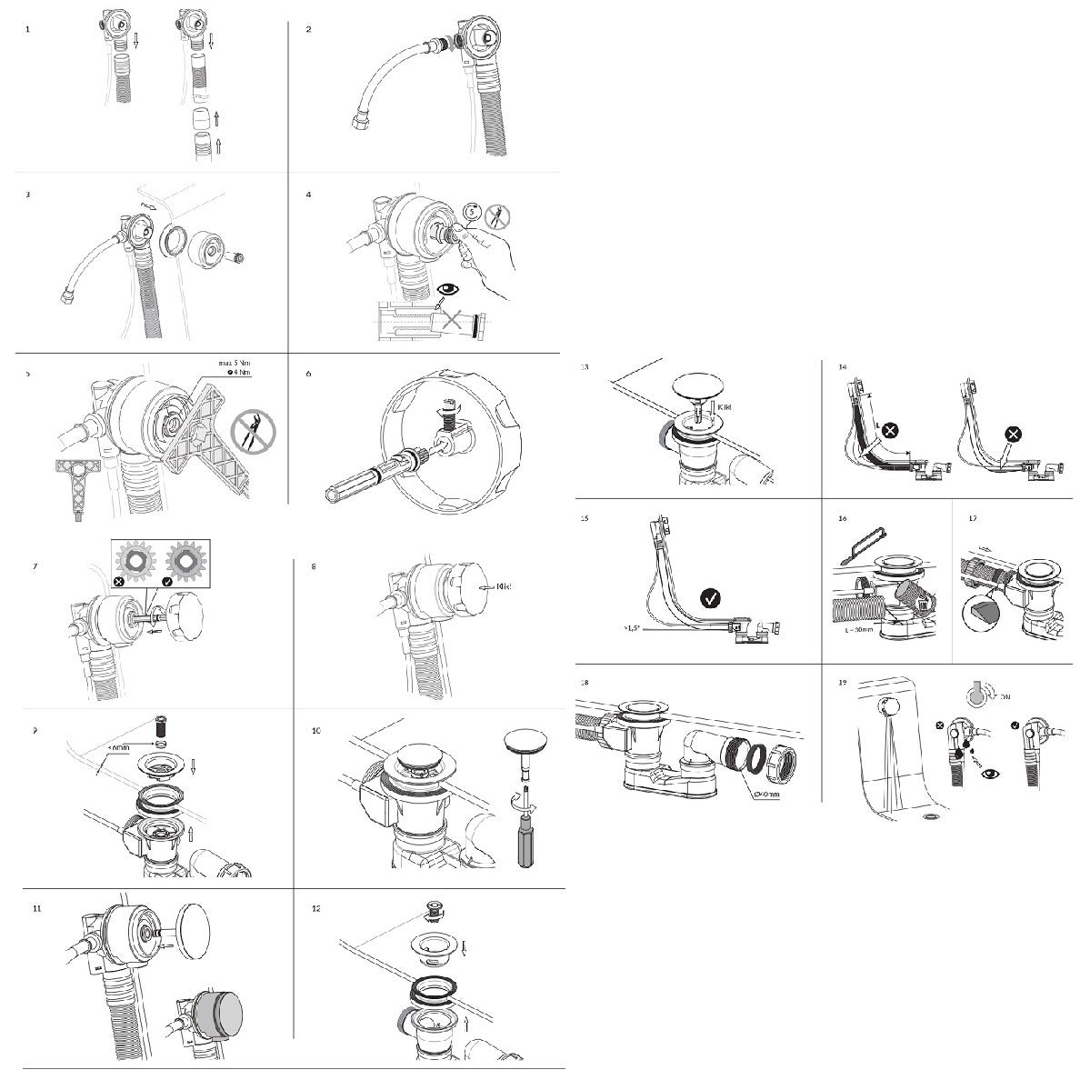 Ensemble de vidange de baignoire avec bonde extra-plat en laiton - Blanc - 6