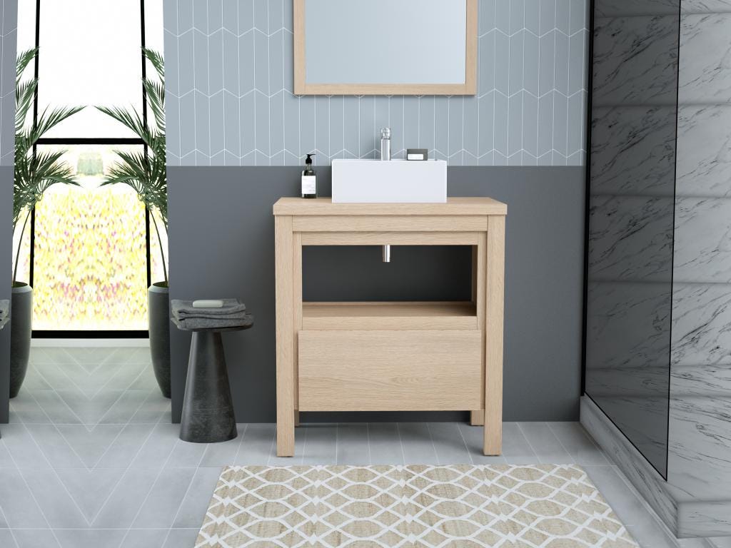 Meuble de salle de bain avec vasque à poser - Placage chêne - 80 cm