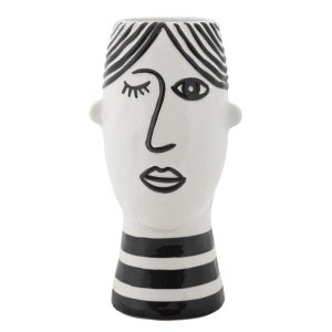 Vaso Decorativo A Forma Di Volto, Ceramica Bianca, Design Moderno, Altezza 32 Cm - 5